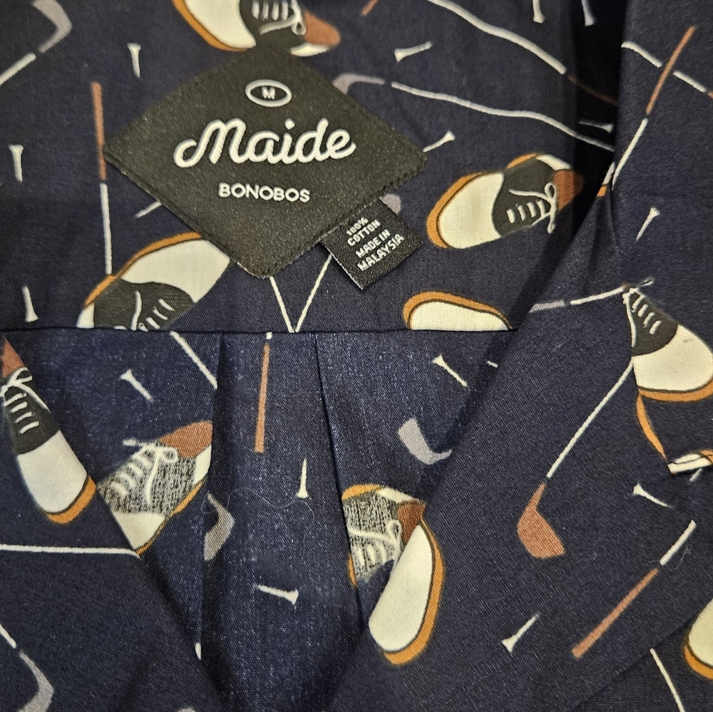 Maide Bonobos Golf Club Shoes Tees Short Sleeve Button Front Shirt Blue Medium